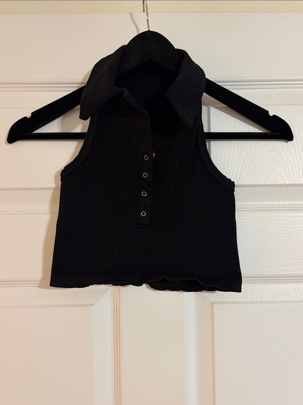 FP Movement Free People Forehand Polo Top Black Ribbed Crop Tank M/L